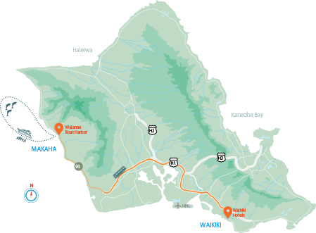 Oahu snorkel tour route map